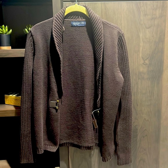 Chocolate Brown Jones NY Cardigan with Belt Detail - Picture 1 of 4